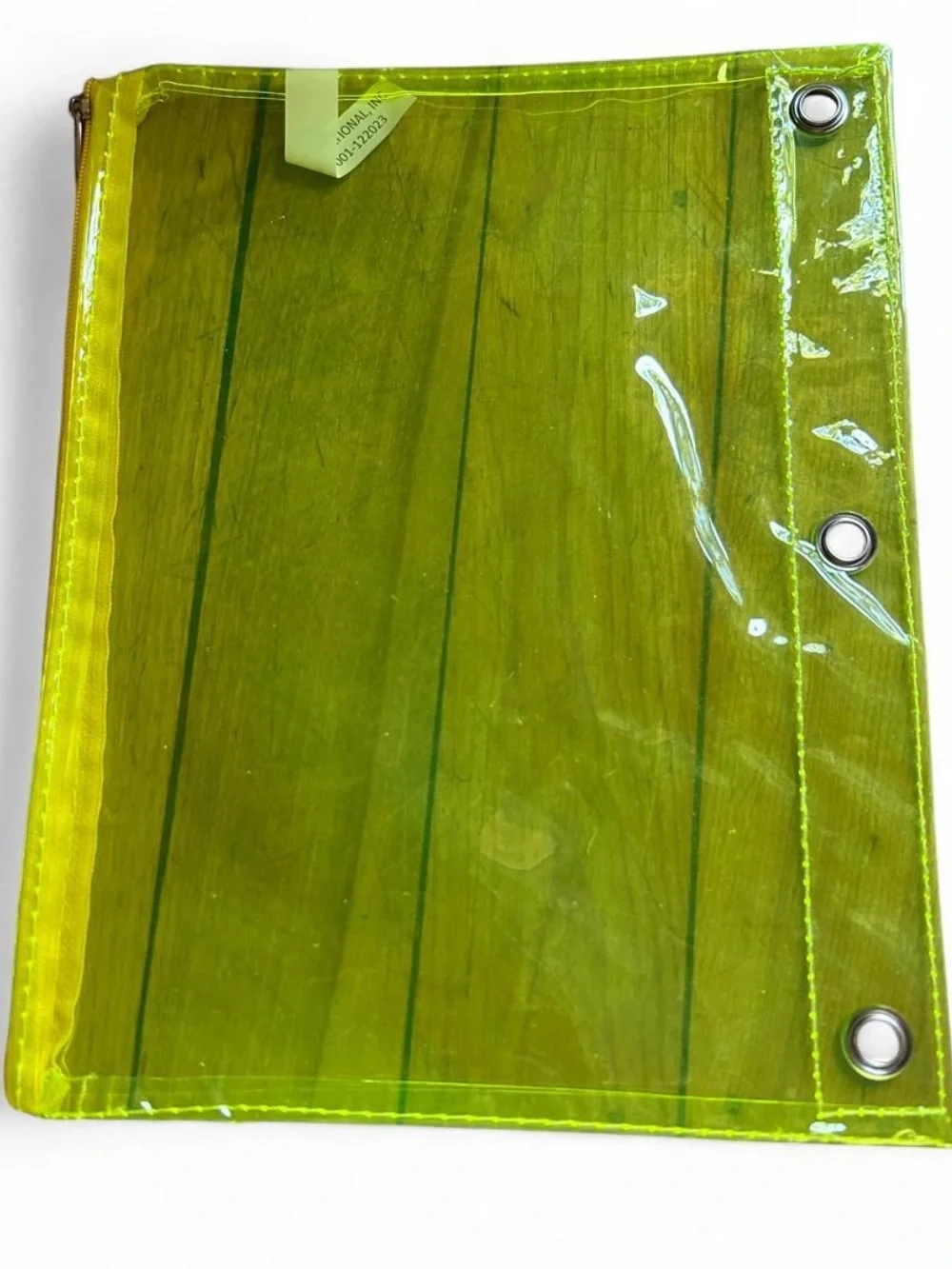 Clear Neon Lime Vinyl Zipper Pouch with Binder Holes